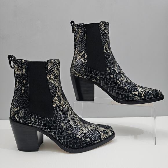 NEW Paige Emery Ankle Boot Womens 9.5 Black Snake Print Suede Western Chelsea - Picture 3 of 14